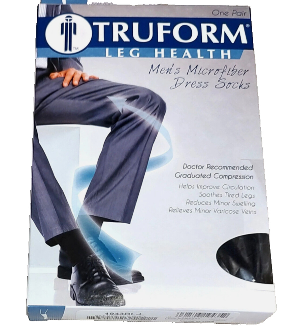Truform Men Microfiber Dress Compression Socks Knee High 8-15 mmHg Black Medium